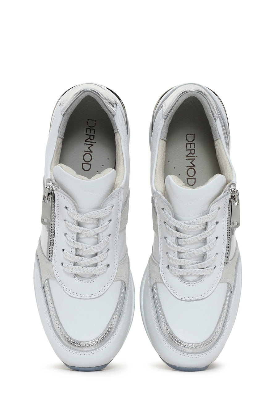 Women's White Wedge Heeled Side Zipper Suede Leather Sports Shoes