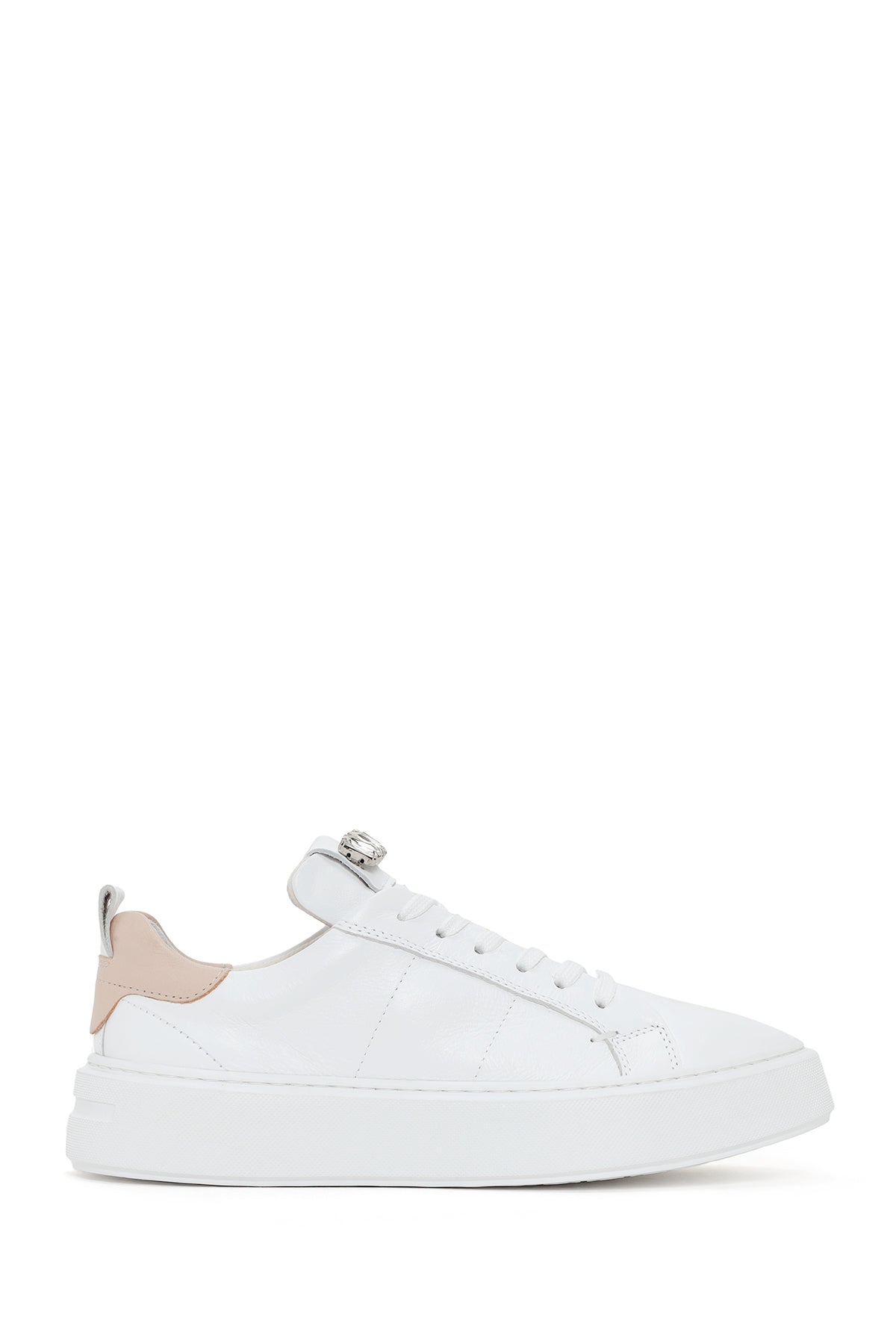 Women's White Laced Leather Sneaker with Accessory Detail 24SFD370518 | Derimod