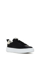 Women's Black Lace-up Leather Sneaker with Accessory Detail | Derimod