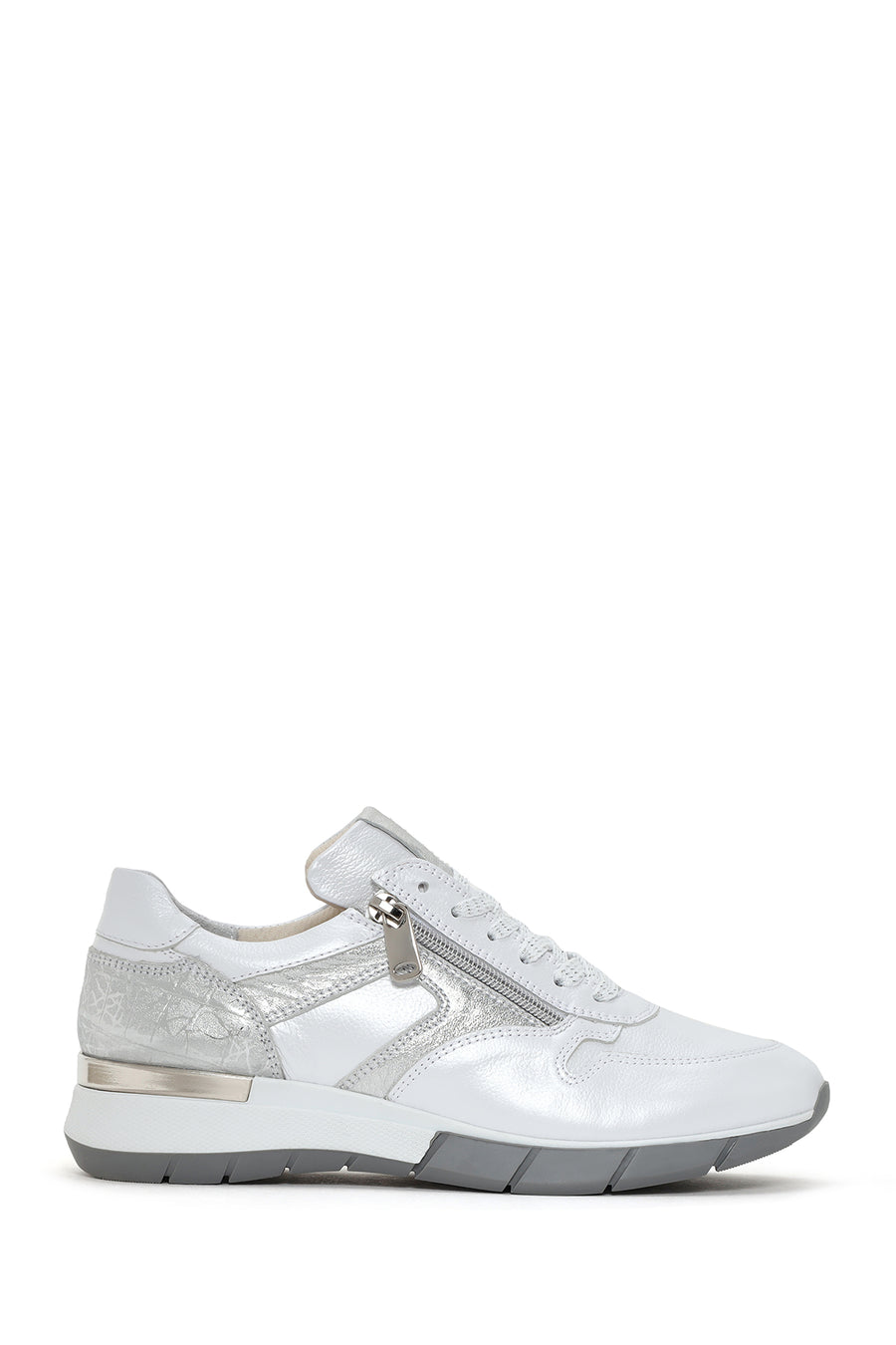Kadın Beyaz Bağcıklı Yandan Fermuarlı Deri Sneaker 24SFD371014 | Derimod