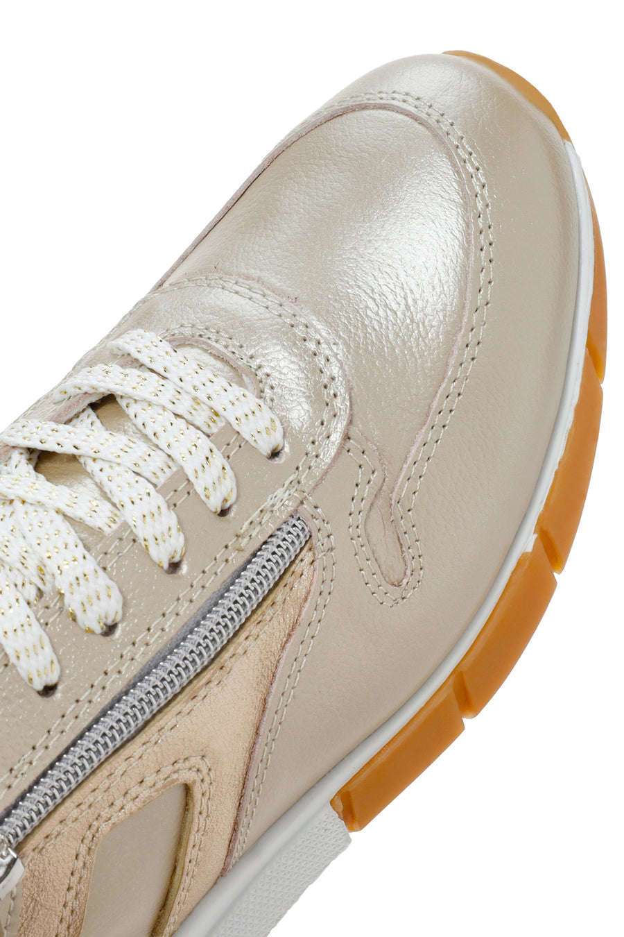 Kadın Altın Bağcıklı Yandan Fermuarlı Deri Sneaker