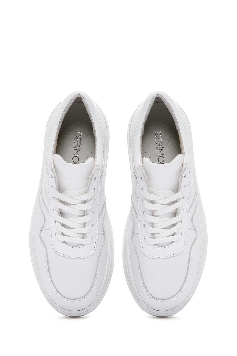 Kadın Beyaz Bağcıklı Kalın Tabanlı Deri Sneaker