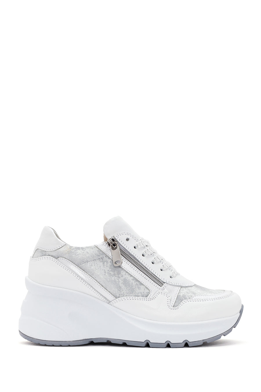 Kadın Beyaz Dolgu Topuklu Bağcıklı Deri Sneaker 24SFD371314 | Derimod