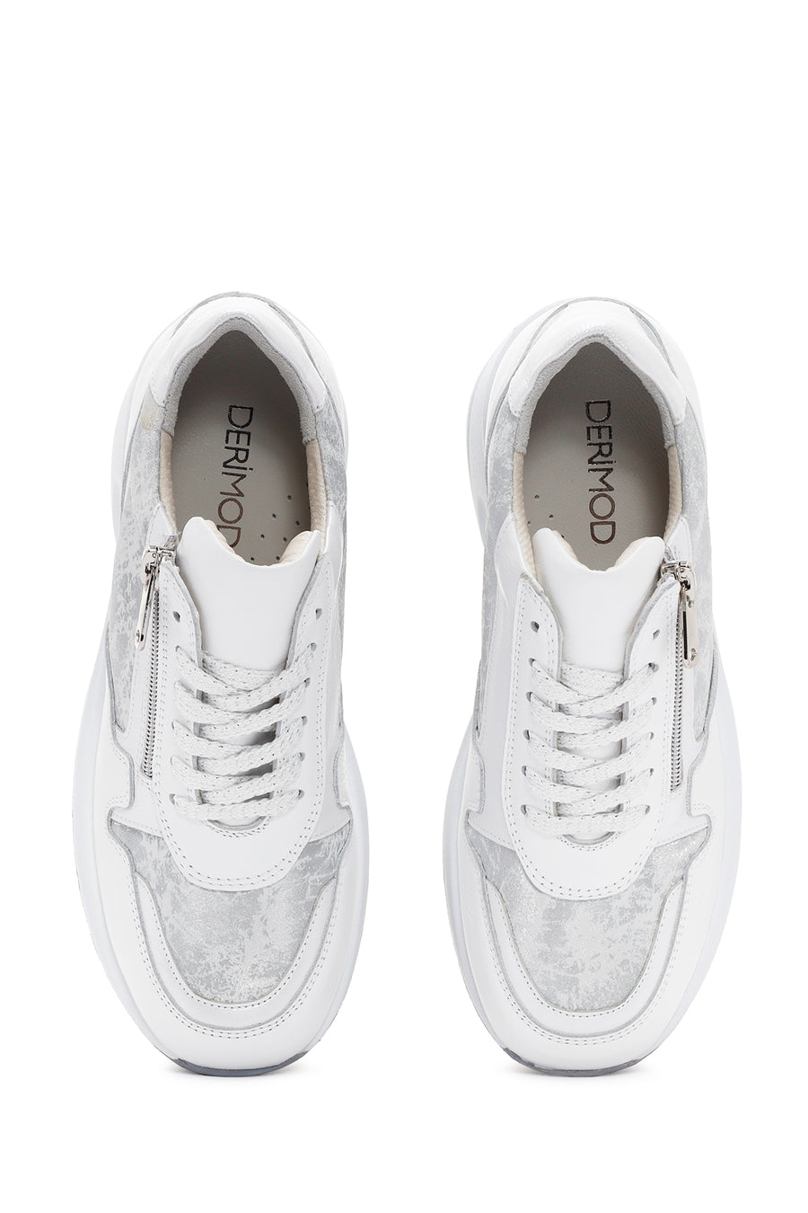 Kadın Beyaz Dolgu Topuklu Bağcıklı Deri Sneaker