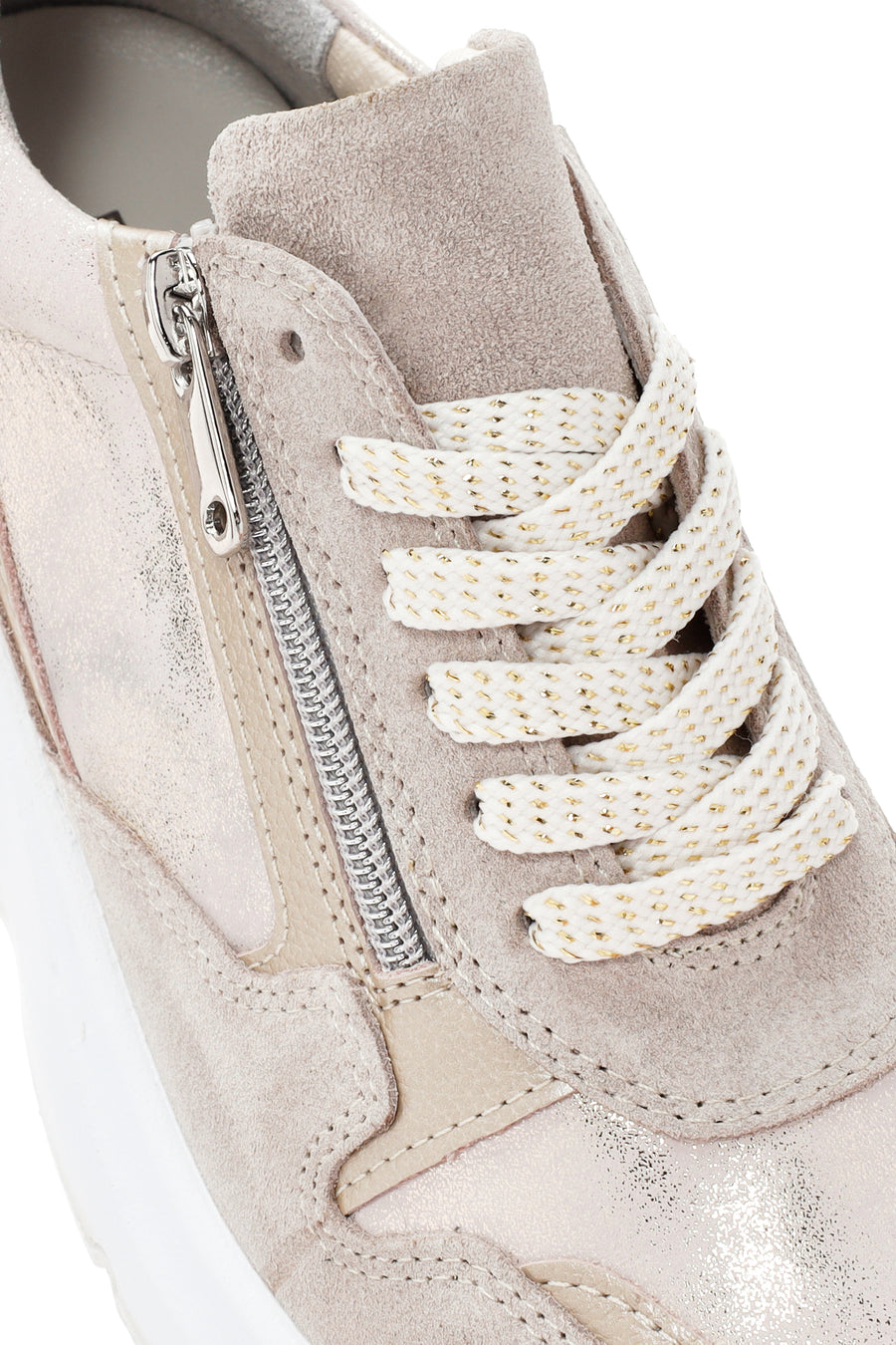 Kadın Bej Dolgu Topuklu Bağcıklı Deri Sneaker