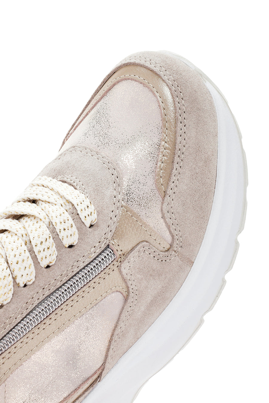 Kadın Bej Dolgu Topuklu Bağcıklı Deri Sneaker