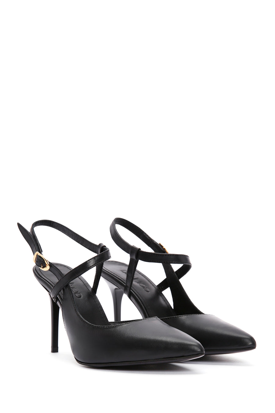 Women's Black Ankle Strap Thin Heeled Leather Shoes