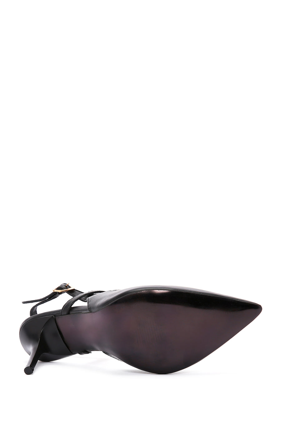 Women's Black Ankle Strap Thin Heeled Leather Shoes