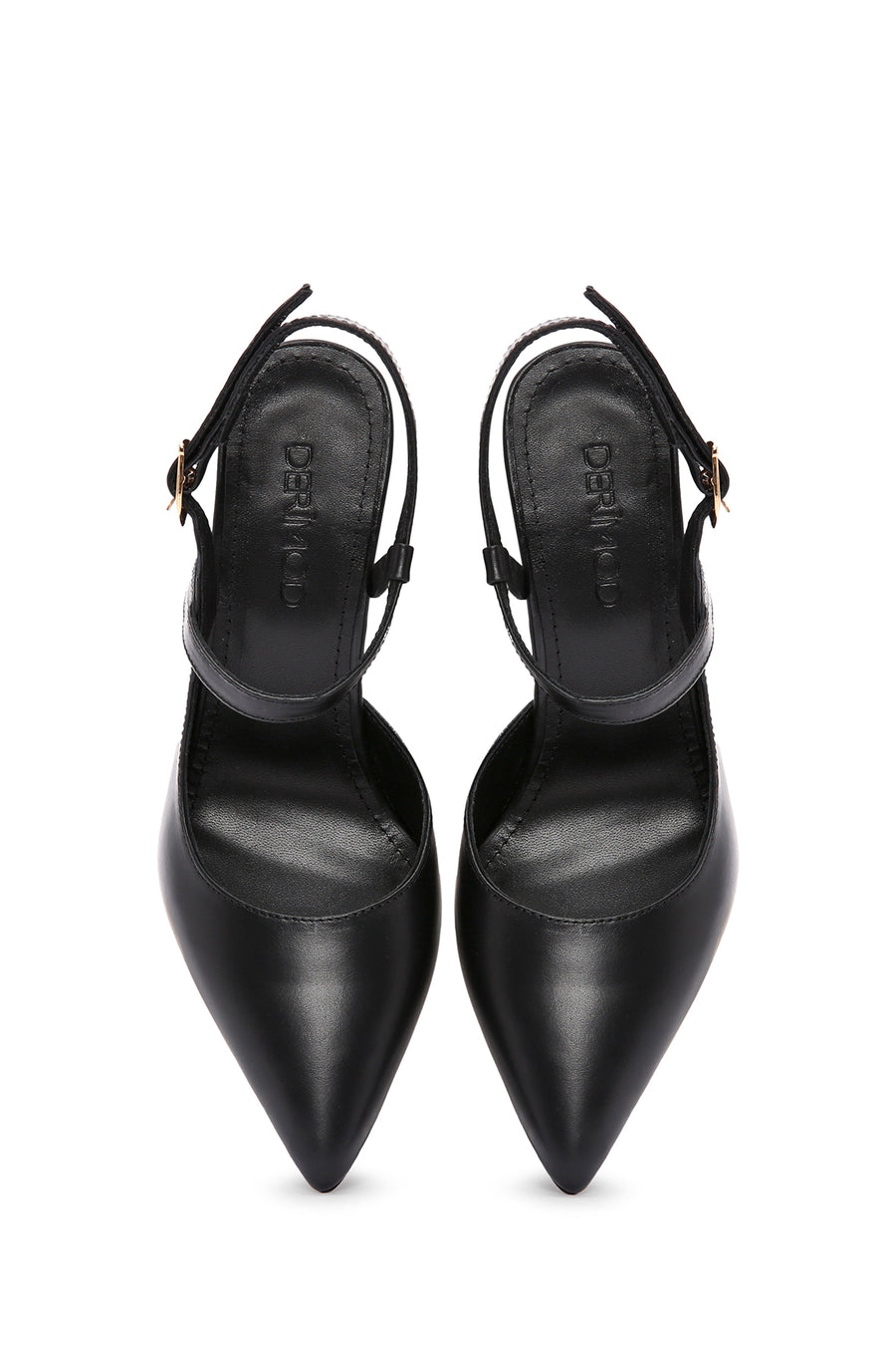 Women's Black Ankle Strap Thin Heeled Leather Shoes