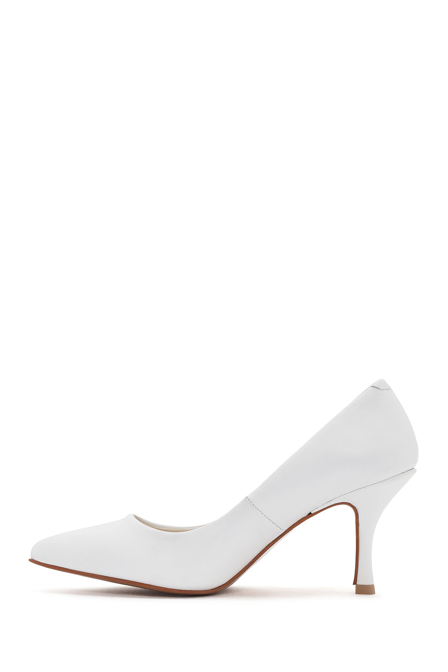 Women's White Thin Heeled Leather Stiletto