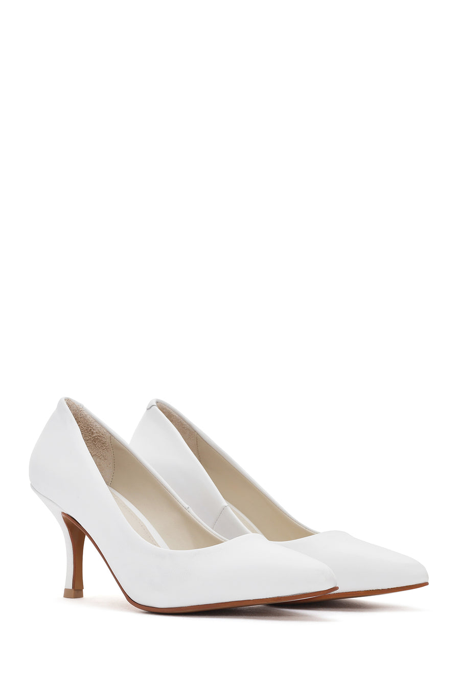 Women's White Thin Heeled Leather Stiletto
