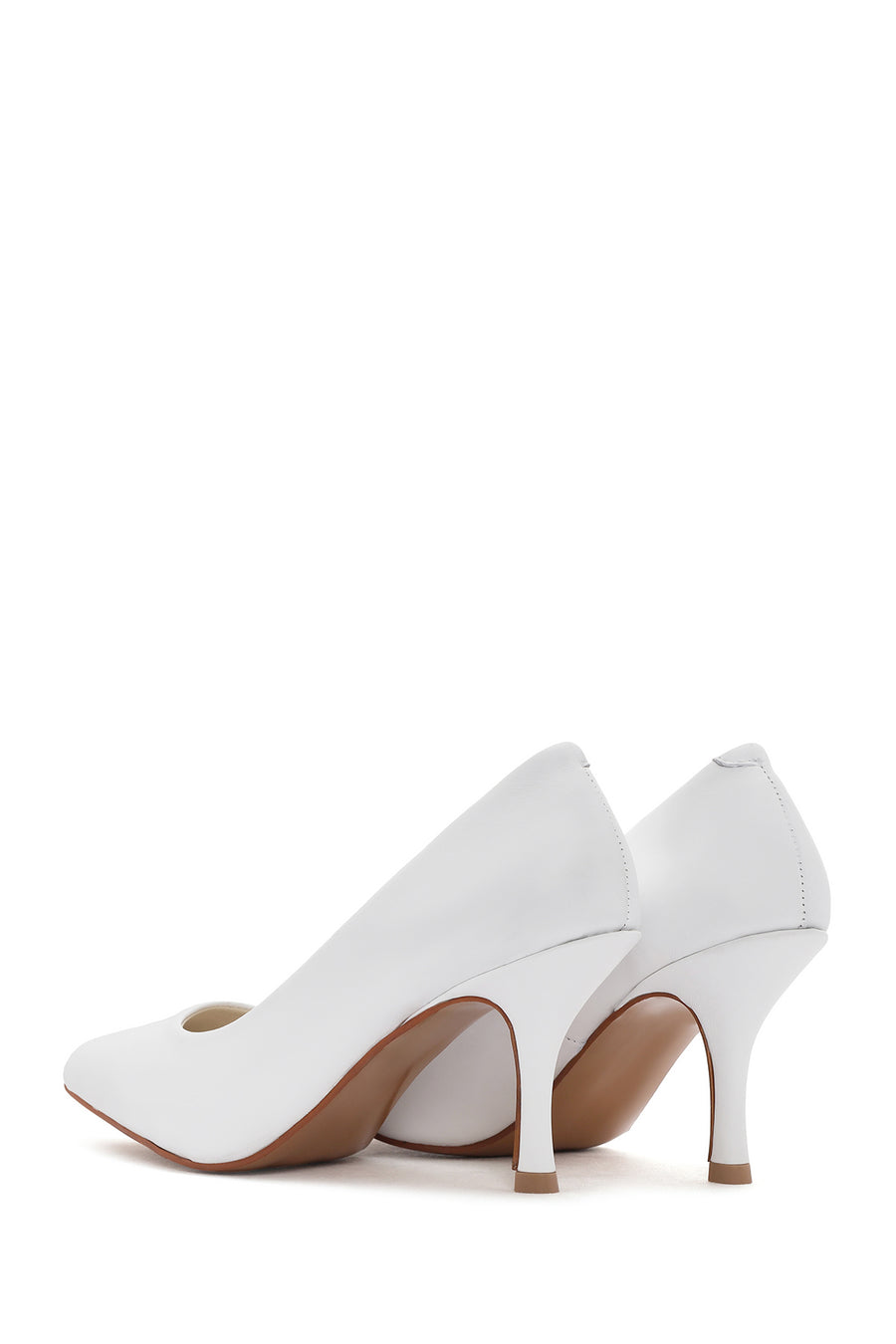 Women's White Thin Heeled Leather Stiletto