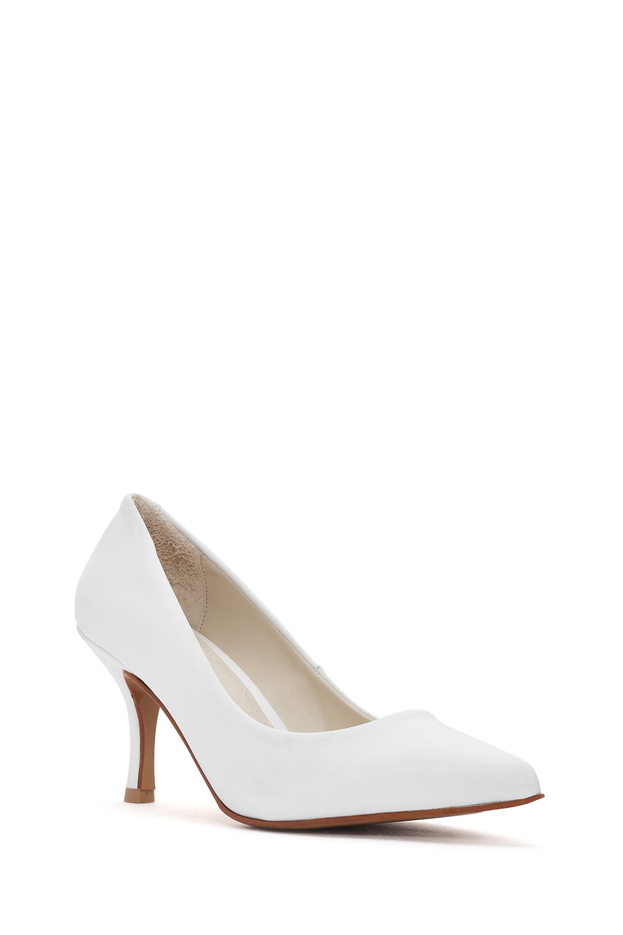 Women's White Thin Heeled Leather Stiletto
