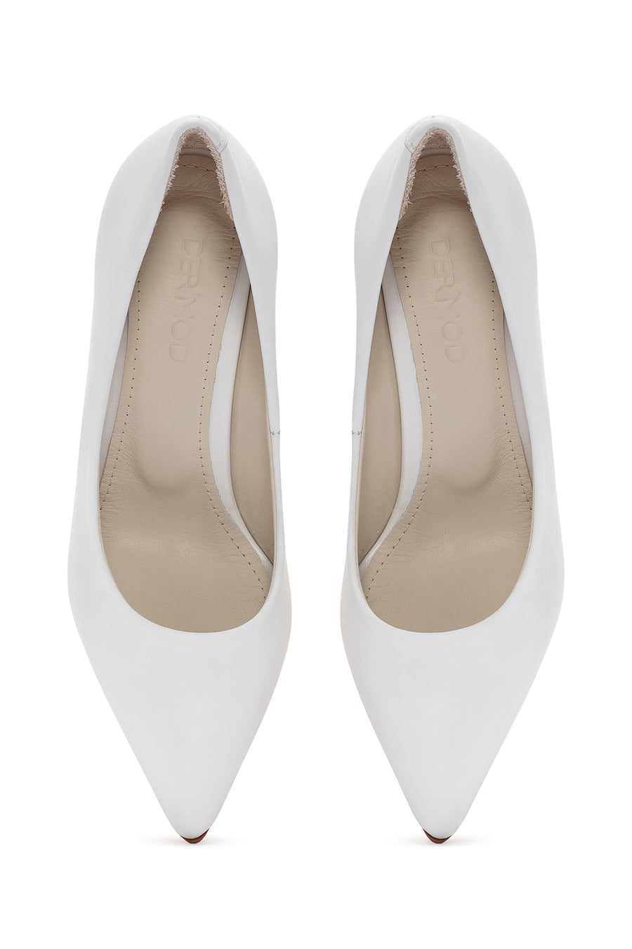 Women's White Thin Heeled Leather Stiletto