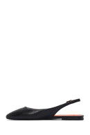 Women's Black Open Back Leather Ballerinas | Derimod