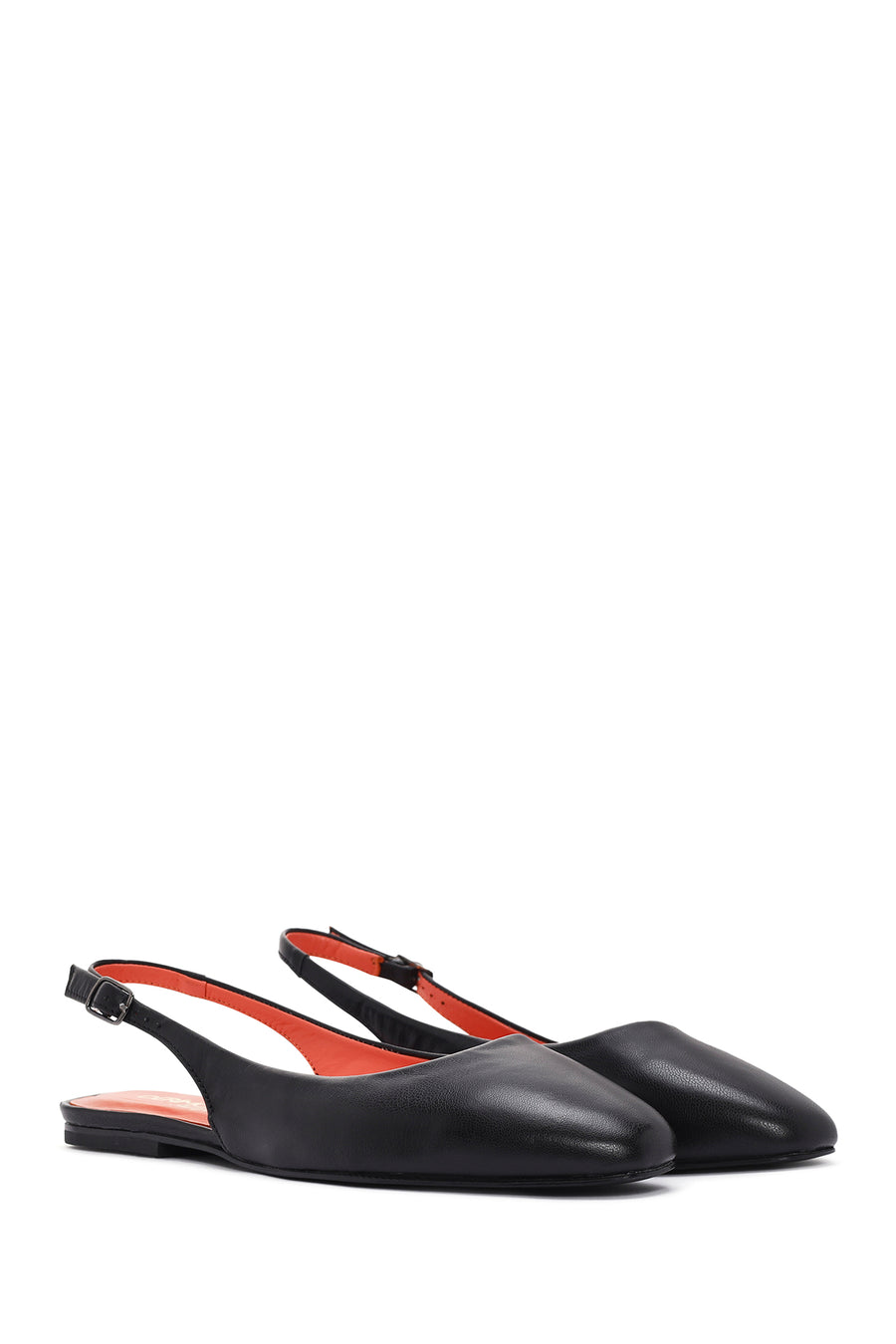 Women's Black Open Back Leather Ballerinas