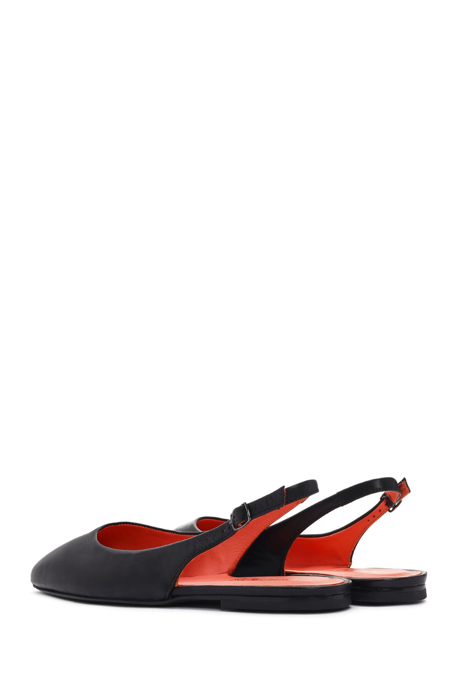 Women's Black Open Back Leather Ballerinas