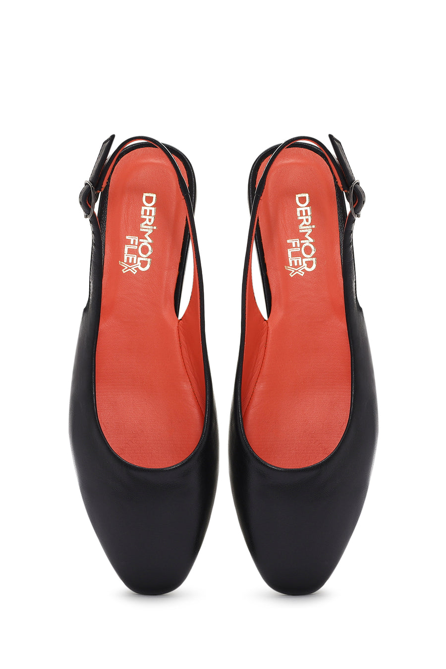 Women's Black Open Back Leather Ballerinas