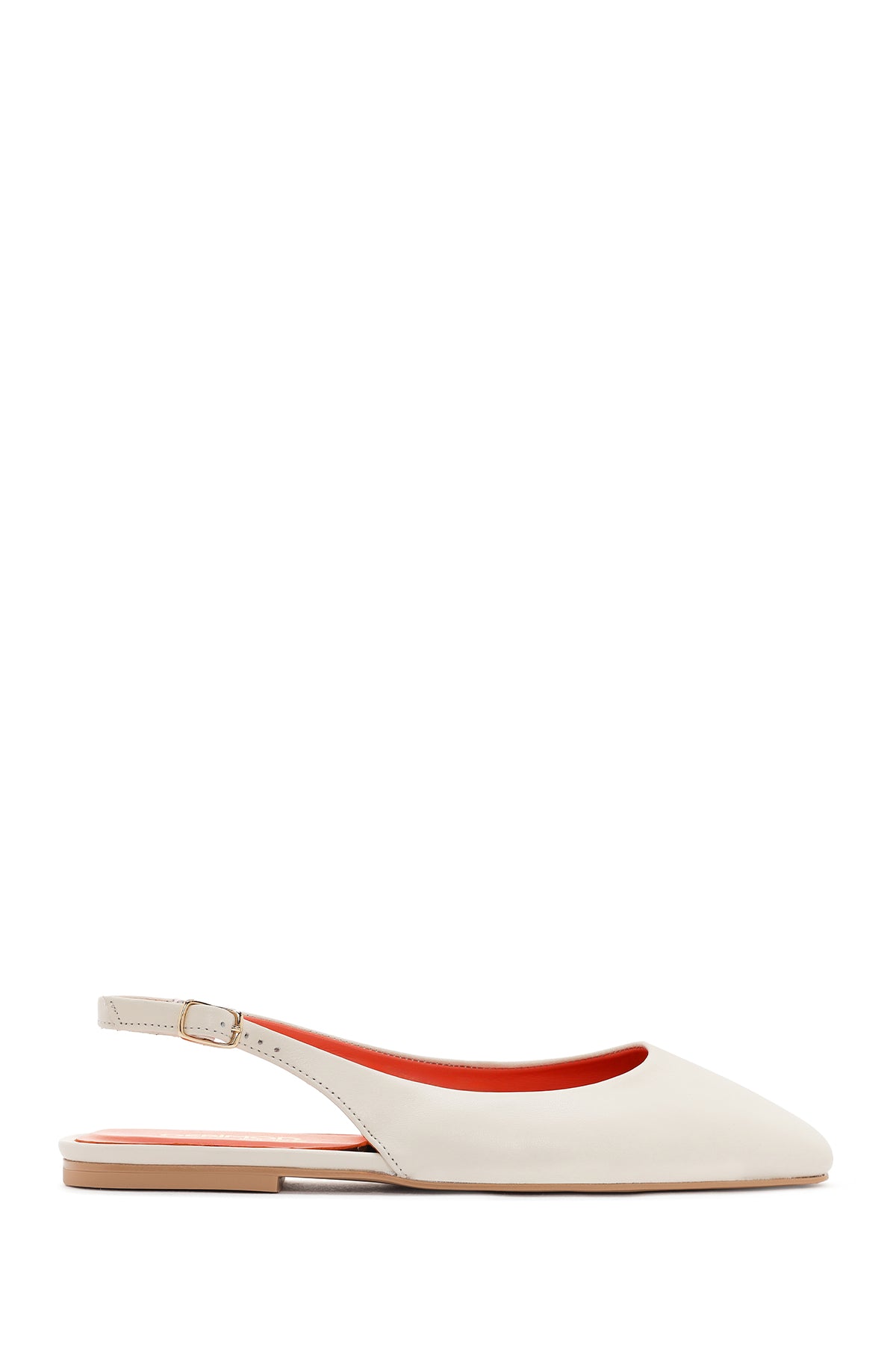 Women's Cream Open Back Leather Ballerinas 24SFD405418 | Derimod
