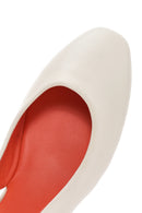Women's Cream Open Back Leather Ballerinas | Derimod
