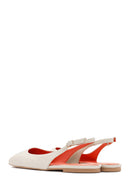 Women's Cream Open Back Leather Ballerinas | Derimod