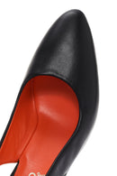 Women's Black Thick Heeled Open Back Leather Shoes | Derimod