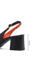 Women's Black Thick Heeled Open Back Leather Shoes | Derimod