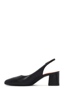 Women's Black Thick Heeled Open Back Leather Shoes | Derimod