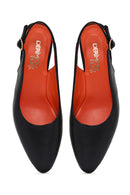 Women's Black Thick Heeled Open Back Leather Shoes | Derimod