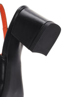 Women's Black Thick Heeled Open Back Leather Shoes | Derimod