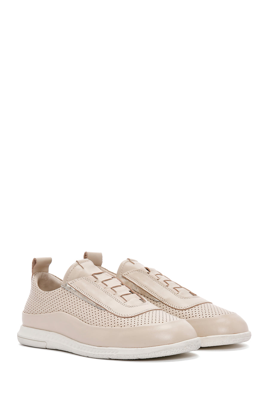 Women's Beige Lace-Up Leather Comfort Shoes