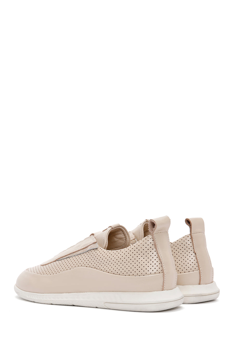 Women's Beige Lace-Up Leather Comfort Shoes