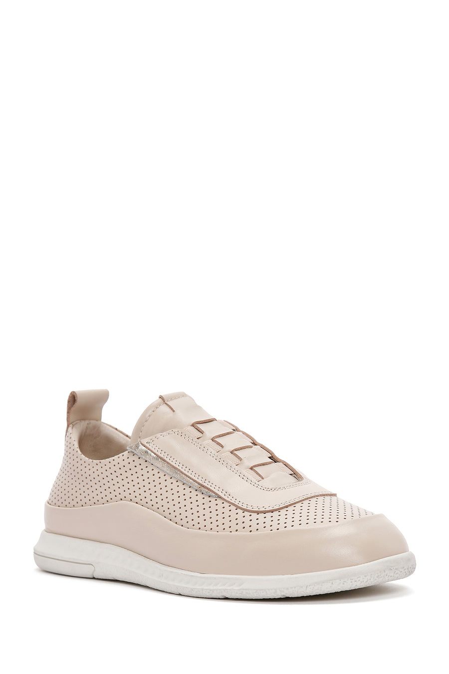 Women's Beige Lace-Up Leather Comfort Shoes