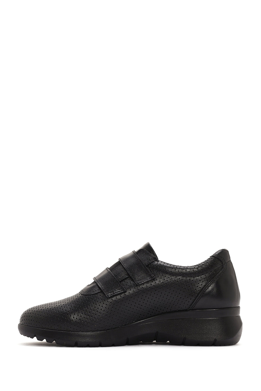Women's Black Thick Heeled Leather Comfort Shoes
