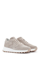 Women's Beige Lace-Up Suede Leather Sneaker | Derimod