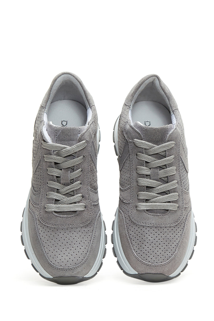 Kadın Gri Bağcıklı Süet Deri Sneaker