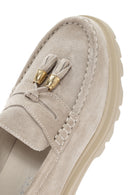 Women's Beige Suede Leather Masculine Loafer | Derimod