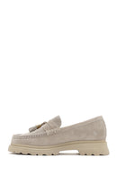 Women's Beige Suede Leather Masculine Loafer | Derimod