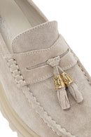 Women's Beige Suede Leather Masculine Loafer | Derimod
