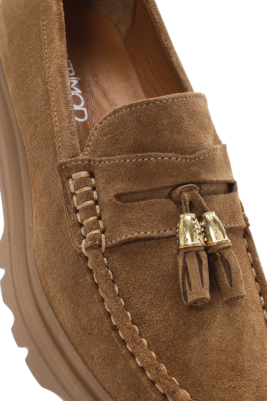 Kadın Taba Süet Deri Maskülen Loafer