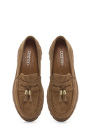 Women's Tan Suede Leather Masculine Loafer | Derimod