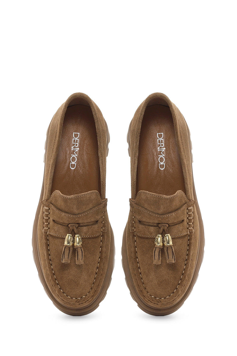 Kadın Taba Süet Deri Maskülen Loafer