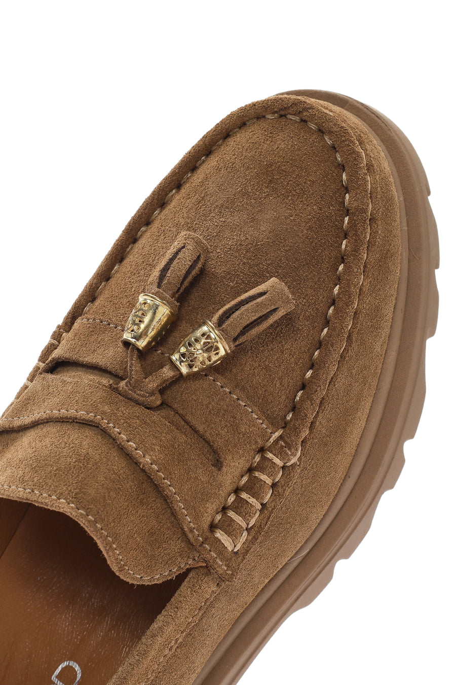 Kadın Taba Süet Deri Maskülen Loafer