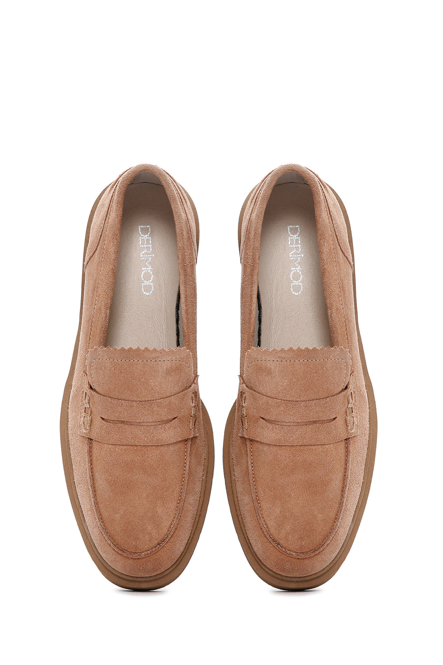 Kadın Pudra Süet Deri Maskülen Loafer