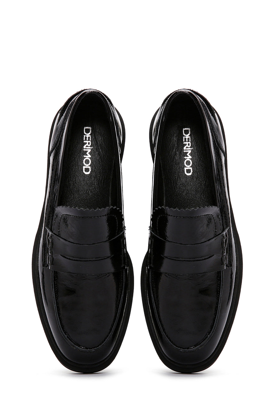 Kadın Siyah Rugan Deri Maskülen Loafer