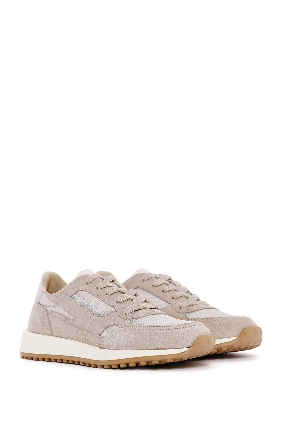 Kadın Bej Bağcıklı Süet Deri Sneaker