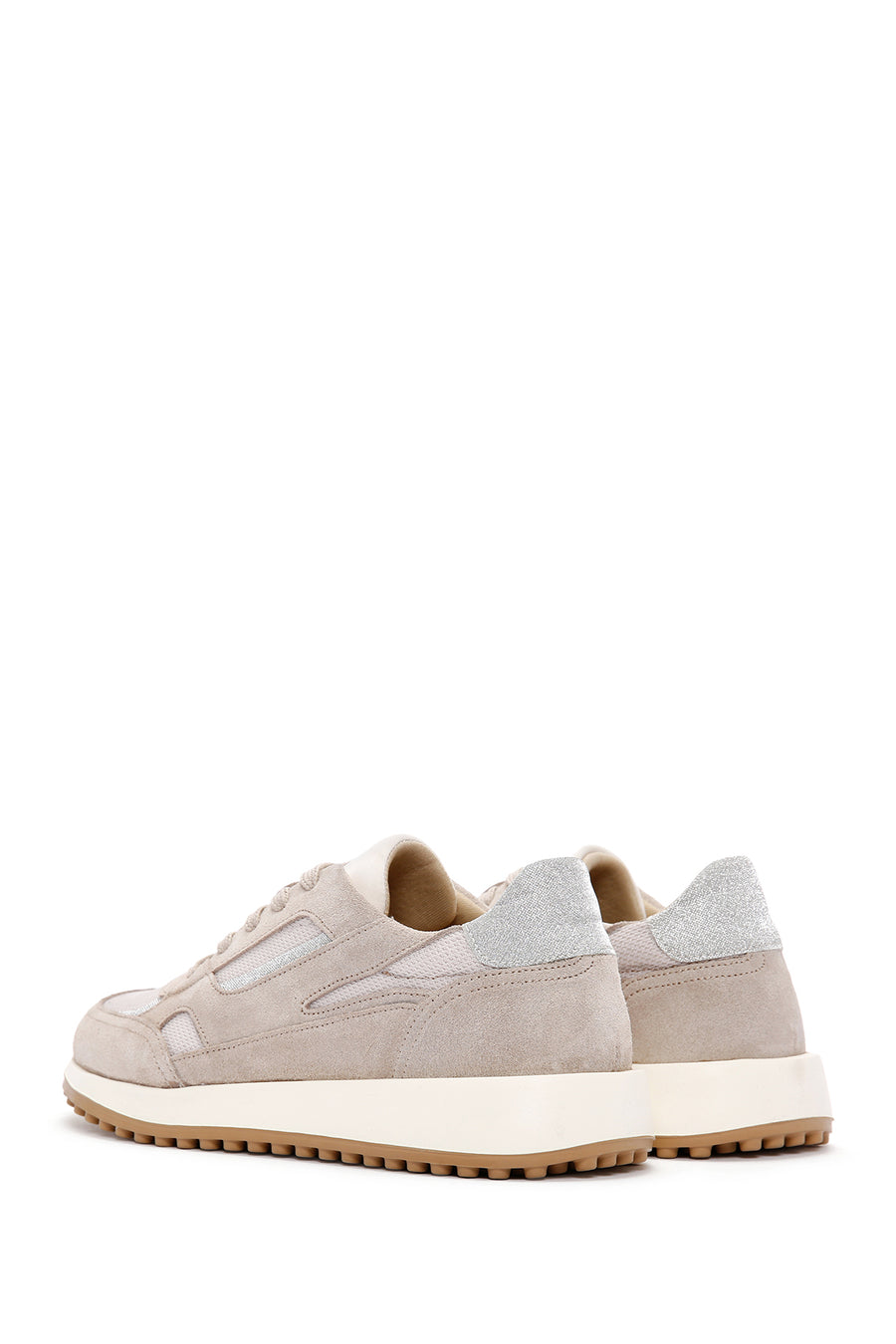 Kadın Bej Bağcıklı Süet Deri Sneaker