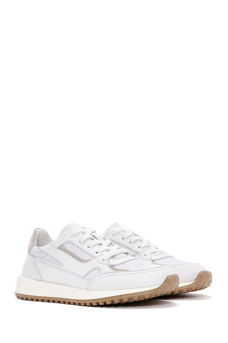 Kadın Beyaz Bağcıklı Deri Sneaker