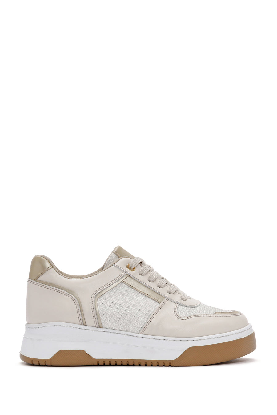 Kadın Bej Bağcıklı Kalın Tabanlı Deri Sneaker 24SFD420514 | Derimod