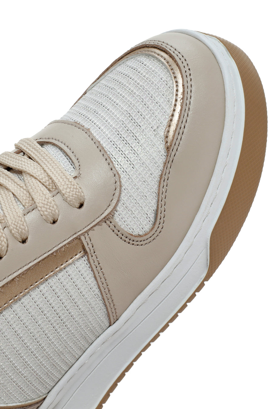 Kadın Bej Bağcıklı Kalın Tabanlı Deri Sneaker